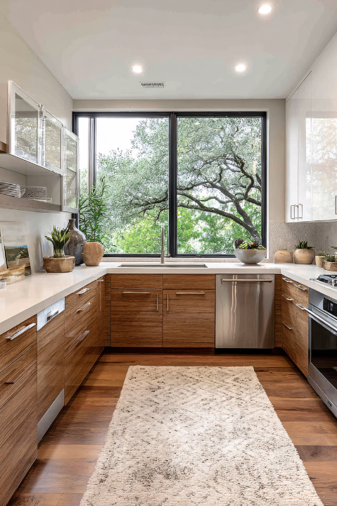 Janelas de madeira arqueadas com detalhes arquitetônicos em estilo neoclássico